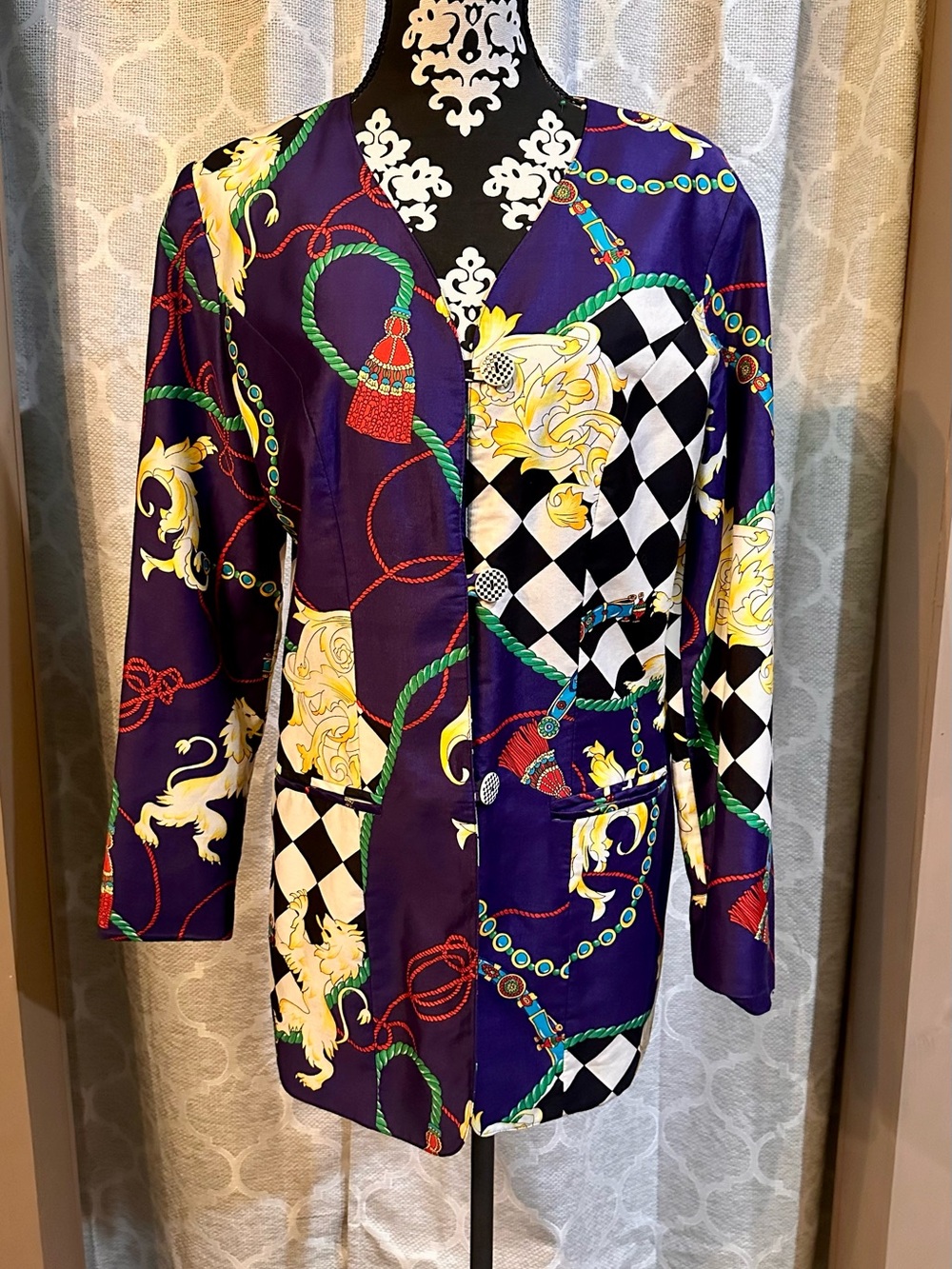 Vintage Alexander Campbell Purple Baroque Blazer w/Chain, Harlequin Motif sz 10